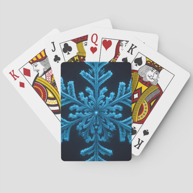 Frozen Elegance: Intricate Blue Snowflake Design Playing Cards (Back)