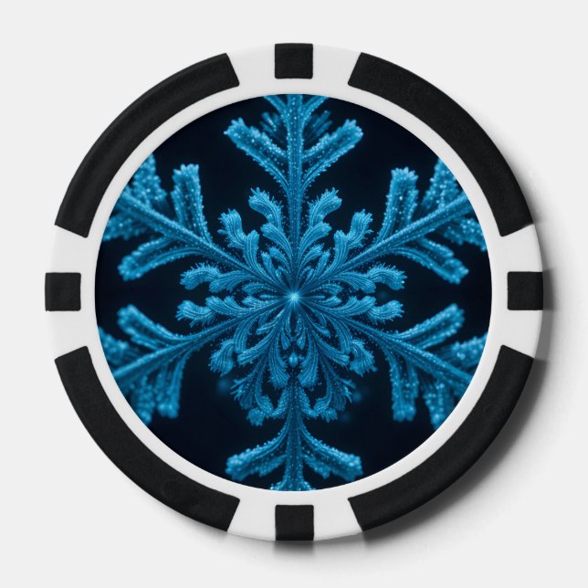 Frozen Elegance: Intricate Blue Snowflake Design Poker Chips (Front)