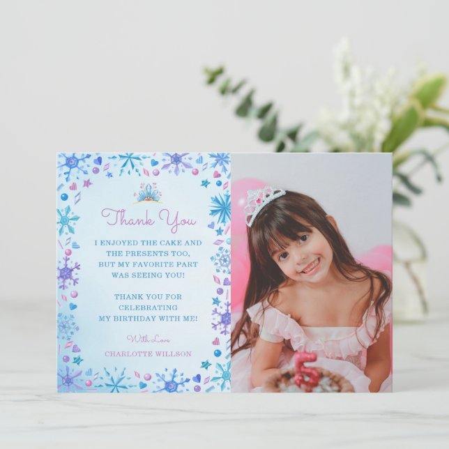  Frozen Fairy Tale Ice Princess Crown Birthday Thank You Card (Standing Front)