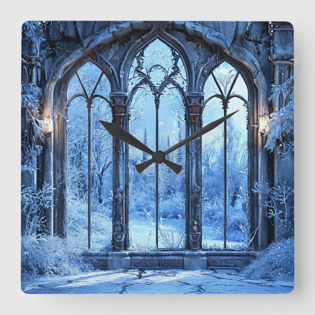 Frozen Fake window landscape Square Wall Clock (Front)