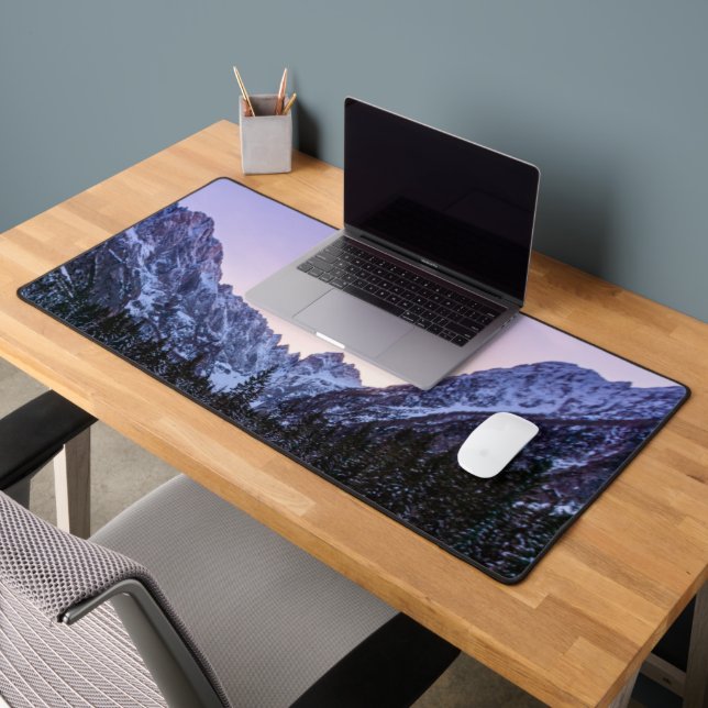 Frozen foliage and mountains at sunset desk mat (Office 2)