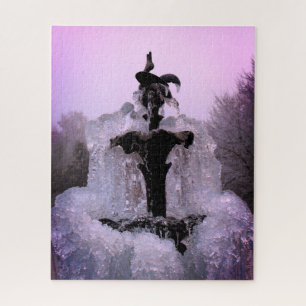 Frozen fountain at sunset jigsaw puzzle
