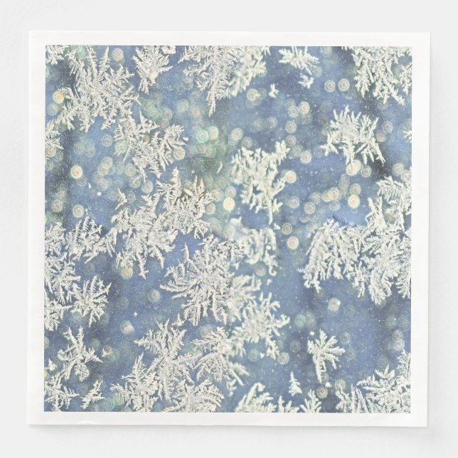Frozen Frost Abstract Photography Blue/White Napkin (Front)