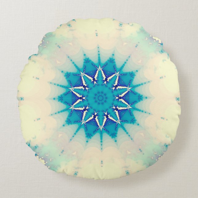Frozen Frosty Blue Snowflake Winter Pattern Round Cushion (Front)