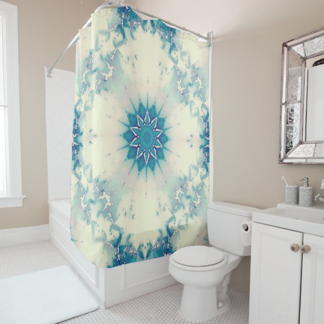 Frozen Frosty Blue Snowflake Winter Pattern Shower Curtain (In Situ)