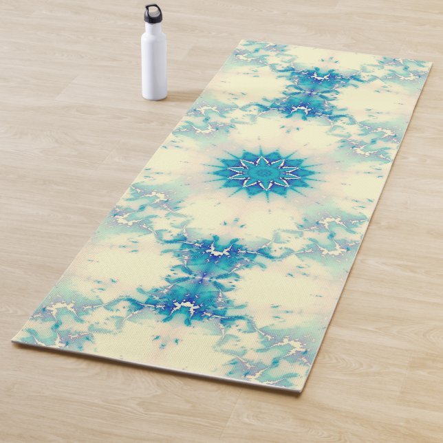 Frozen Frosty Blue Snowflake Winter Pattern Yoga Mat (In Situ)