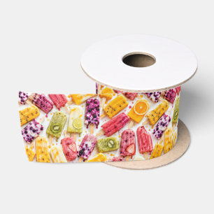Frozen Fruit Popsicles Abstract Satin Ribbon