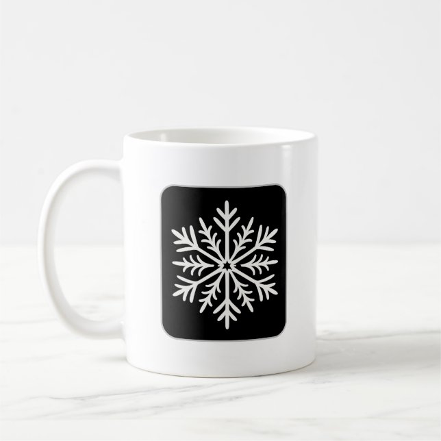 Frozen Geometry – Minimal Snowflake Coffee Mug (Left)