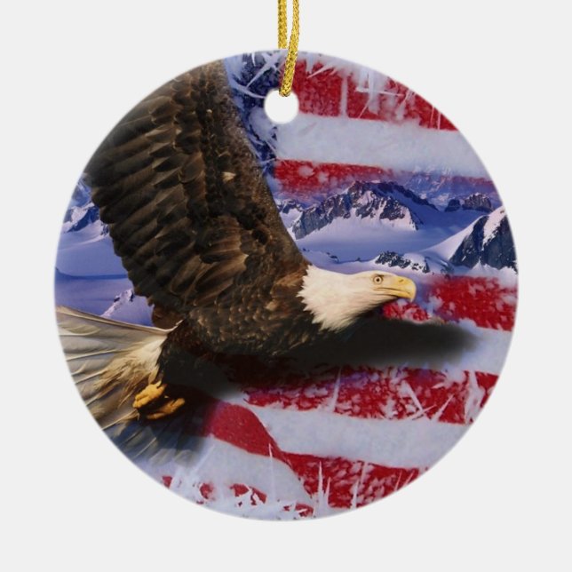 Frozen Glory, Eagle & American Flag Ceramic Ornament (Front)