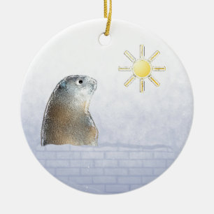 Frozen Groundhog Ceramic Ornament