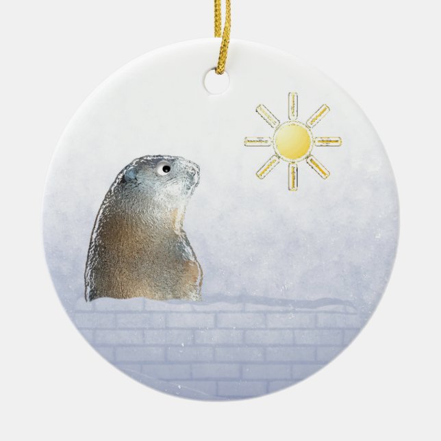 Frozen Groundhog Ceramic Ornament (Front)
