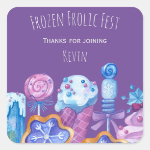 Frozen ice cream party square sticker