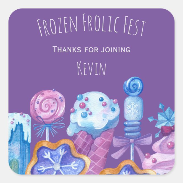 Frozen ice cream party square sticker (Front)