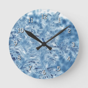 Frozen Ice Crystal Fractal Snowflake Round Clock