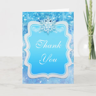 Frozen Ice Winter Snowflakes Thank You Fold Card