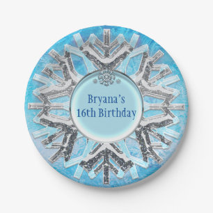 Frozen Ice Winter Wonderland Big Snowflake Party Paper Plate