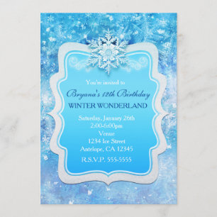 Frozen Ice Winter Wonderland Snowflake Invitations