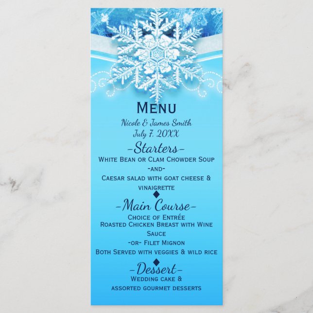 Frozen Ice Winter Wonderland Snowflake Party Menu (Front)