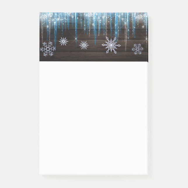 Frozen Icicles Winter Wonderland Snowflakes & Wood Post-it Notes (Front)