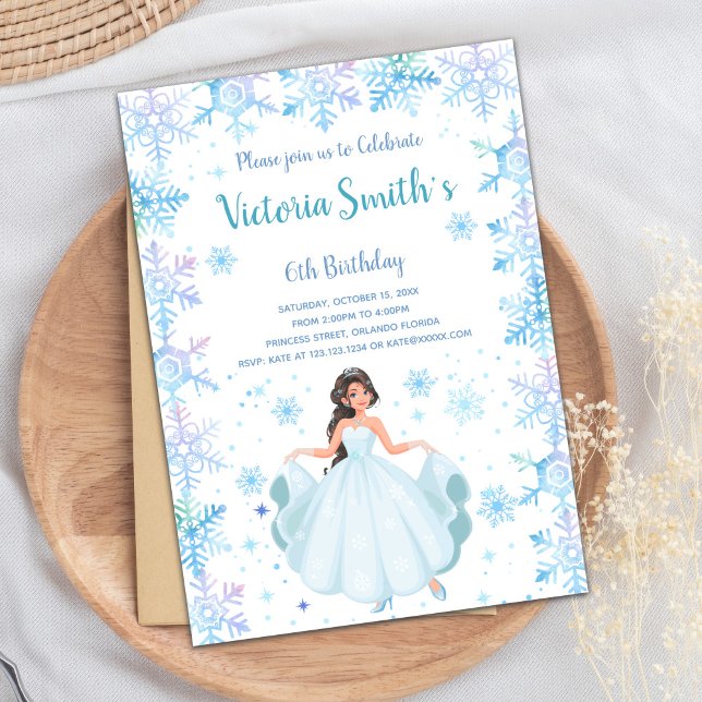 Frozen-Inspired Royal Party Card (Winter Snow Falk Princess Birthday Invitations)
