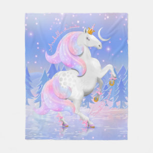 Frozen Lake Blue Unicorn Princess Winter Bedroom Fleece Blanket