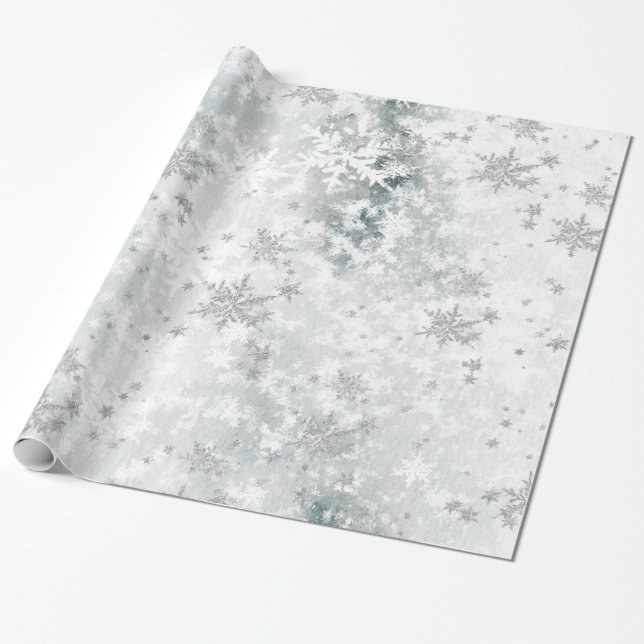 Frozen Lake Ice Fresh Fallen Silver Snowflakes Wrapping Paper (Unrolled)