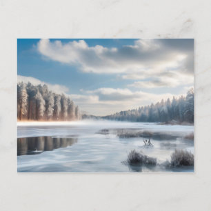 Frozen lake in forest postcard