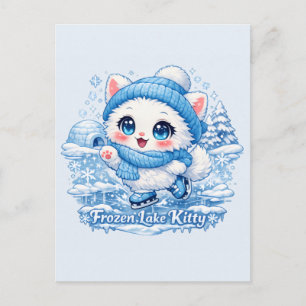 Frozen Lake Kitty – Cute Ice Skating Cat Postcard