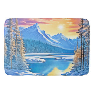 Frozen Lake Sunset Art Bath Mat