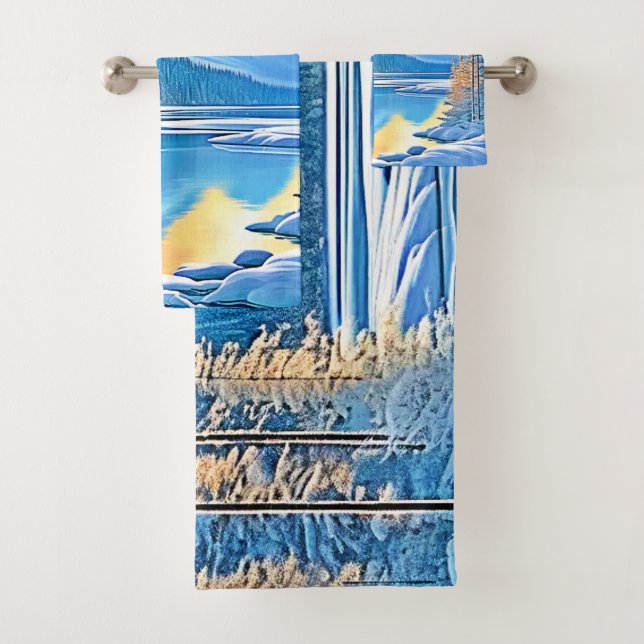 Frozen Lake Sunset Art Bath Towel Set (Insitu)