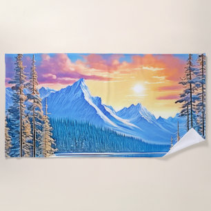 Frozen Lake Sunset Art Beach Towel