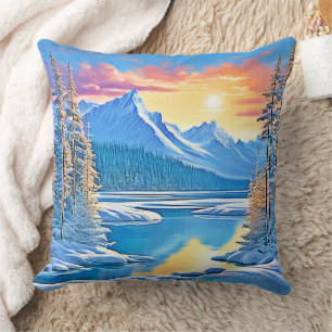 Frozen Lake Sunset Art Cushion