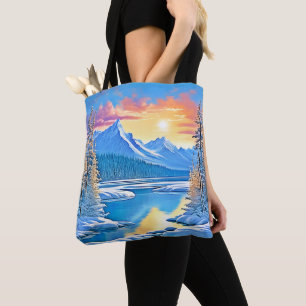 Frozen Lake Sunset Art Tote Bag