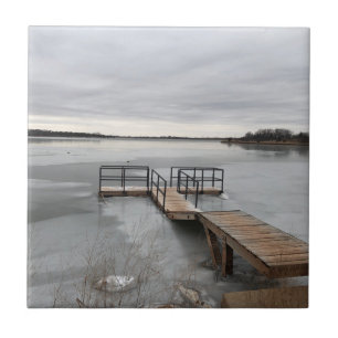 Frozen lake with a dock ceramic tile