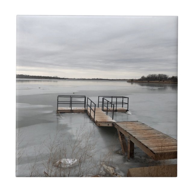 Frozen lake with a dock ceramic tile (Front)