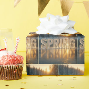 Frozen Lake With Spring Text and Sunrise Wrapping Paper