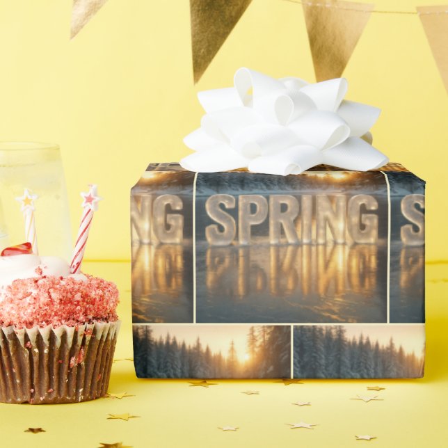 Frozen Lake With Spring Text and Sunrise Wrapping Paper (Birthday Party)