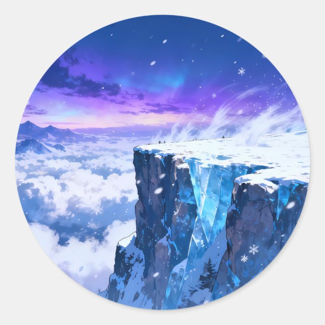 Frozen Mountain Sky Round Sticker (Front)