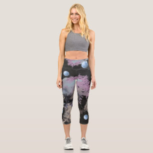 Frozen paint crystals with orbs abstract capri leggings