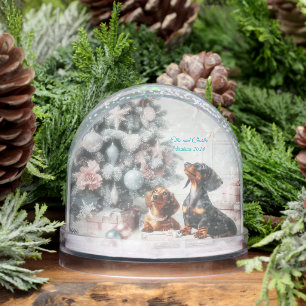 Frozen Pastels Dachshund Christmas  Snowglobe