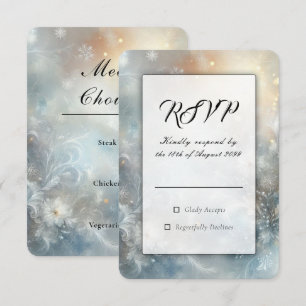 Frozen Petals in a Golden Winter Mist Wedding RSVP Card
