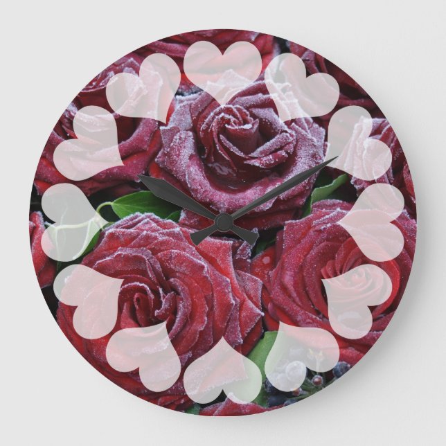 Frozen Red Roses Large Clock (Front)