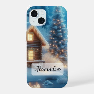 Frozen River, Cosy Cabin, Snow, Pine Trees iPhone 15 Case