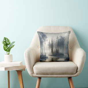 Frozen River With Frosted Trees Cushion