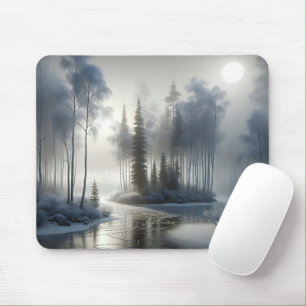 Frozen River With Frosted Trees Mouse Pad
