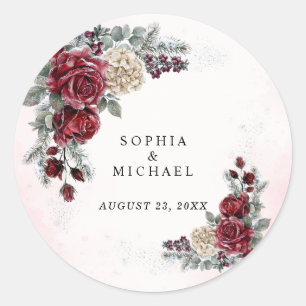 Frozen Roses Winter Wedding  Classic Round Sticker