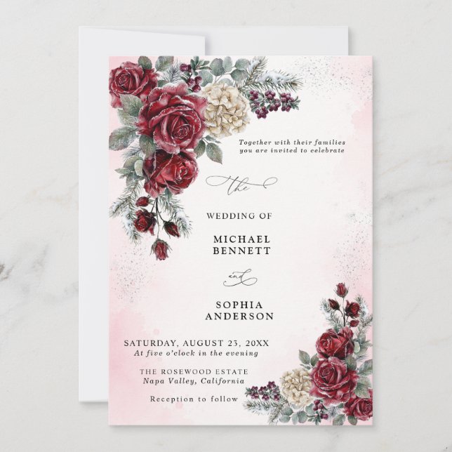 Frozen Roses Winter Wedding Invitation (Front)