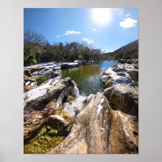 Frozen Sculpture Falls Barton Creek Austin Texas Poster (Front)