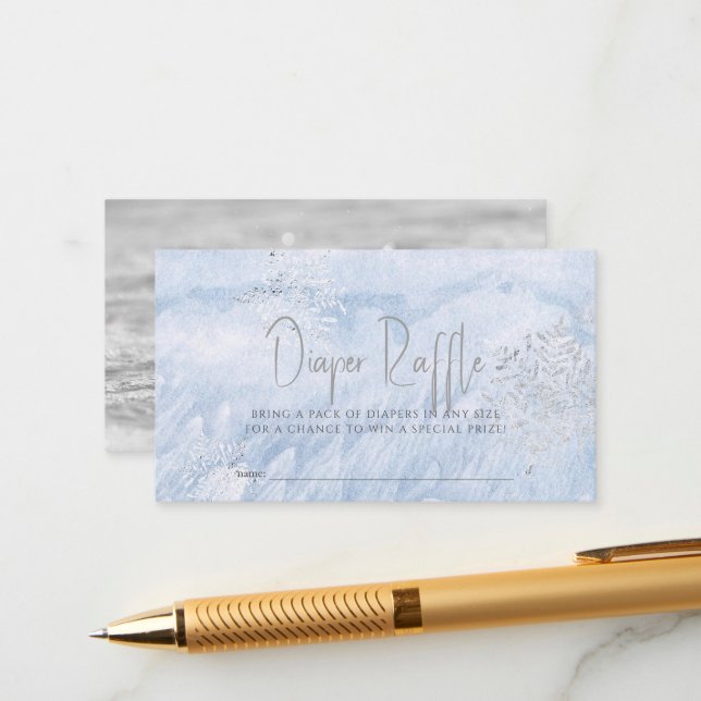 Frozen Silver Snowflake Blue Diaper Raffle Ticket Enclosure Card (Front/Back In Situ)