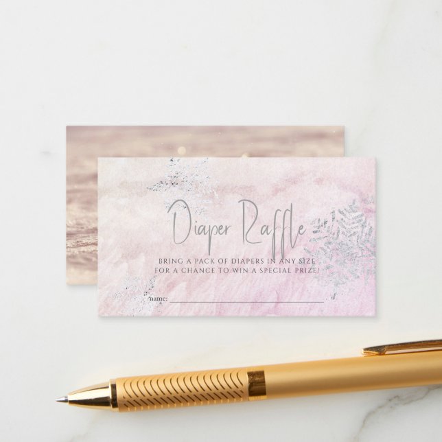 Frozen Silver Snowflake Pink Diaper Raffle Ticket Enclosure Card (Front/Back In Situ)